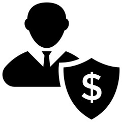 Canvas Print - 
Businessman with dollar shield symbolising business stability 
