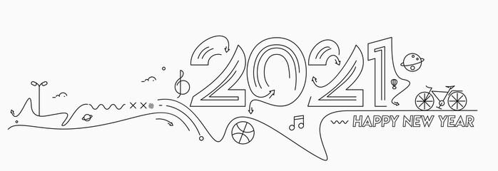 Happy New Year 2021 Text Typography Design Patter, Vector illustration.