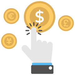 Poster - 
A hand click on dollar coins depicting pay per click concept 
