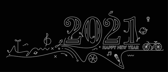 Happy New Year 2021 Text Typography Design Patter, Vector illustration.