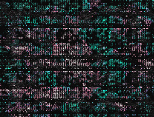 Wall Mural - Grungy degrading binary code data stream abstract background with interference