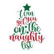I can get you on the naughty list- funny phrase for Christmas. Good for greeting card, poster, T shirt print, mug, and gift design.