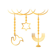 Canvas Print - hanukkah, hanging star of David pigeon and menorah flat icon