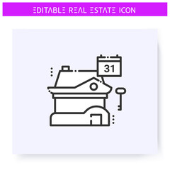 Rent date available line icon. Settlement date, calendar. Real estate agency, housing business concept. Lease home and housing amenities. Isolated vector illustration. Editable stroke