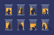© SERHII - Neighbors in windows. Cartoon characters. Apartment building with people in open window spaces.