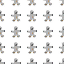 Seamless Merry Christmas Pattern Of Repeating Elements - Gingerbread Men On A White Background. Vector Illustration In Scandinavian Style Of Hand Drawing. Ornament For Print, Wrap, Textile, Fabric.