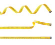Set of yellow measuring tapes on white background
