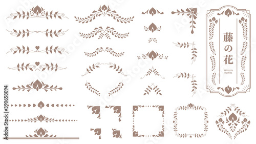 Obraz W Ramie 藤の花のエレガントなフレーム素材セット 飾り枠 和風イラスト Glicynia Rama Kwiat Fototapety Foteks