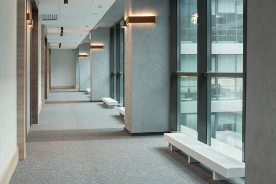 gray modern corridor with lighting