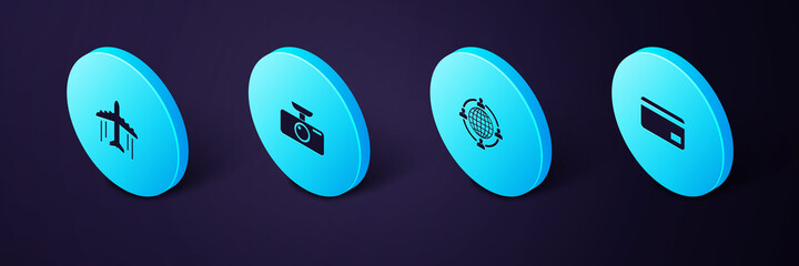 Canvas Print - Set Isometric Credit card, Outsourcing concept, Car DVR and Plane icon. Vector.