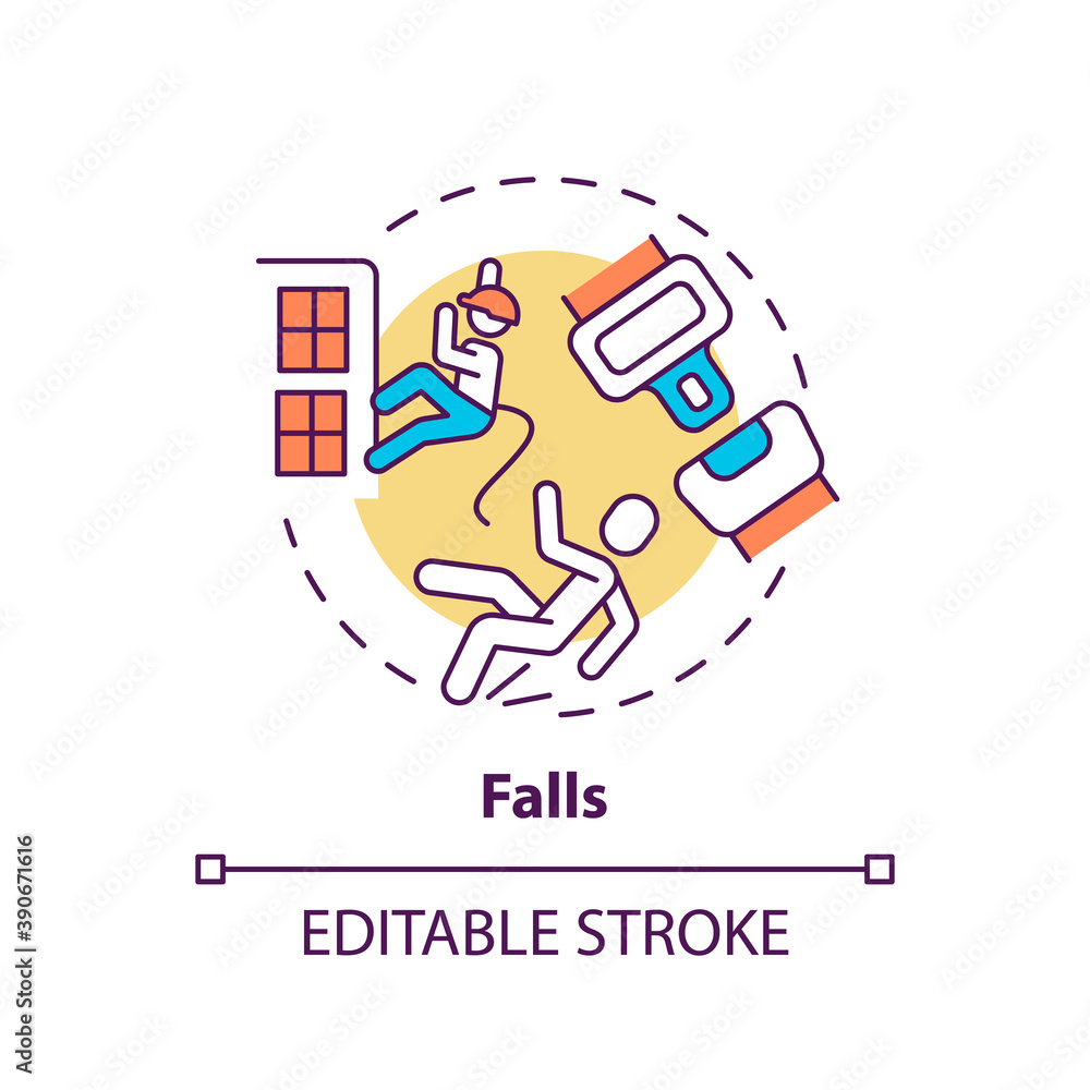 Falls concept icon. Work related injuries. Dangerous working places ...