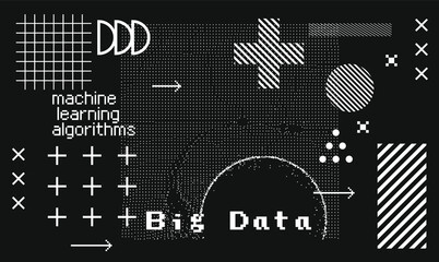 Aufkleber - Big Data, Artificial intelligence and  Machine Learning Algorithms Concept. Analysis of Information, Science and Technology Infographics Design. Vector Illustration.
