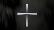 Liturgic black velvet with silver Christian Cross on copy space loop. 3D illustration for online worship live stream church sermon on Mourning Time and All Souls Day. Concept of requiem Mass and sorro