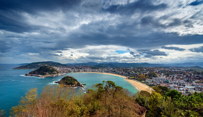 Wall Mural - Aerial view of San Sebastian, Spain on a beautiful autumn day