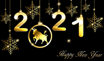 Wall Mural - New year card in the year of the bull 2021