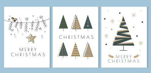 postcards winter holidays.merry christmas and happy new year greeting cards set.decorative vector il