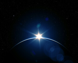 Wall Mural - planet earth with sunrise in space.