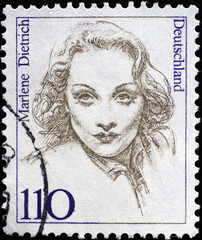 Wall Mural - Marlene Dietrich portrait on german postage stamp