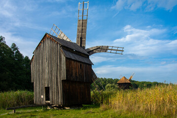 Sticker - SIBIU, ROMANIA - Oct 04, 2020: old windmill at the Astra Sibiu Village Museum