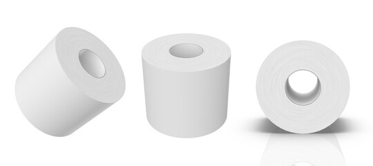 3D rendering - High resolution image white toilet roll template isolated on white background, high quality details