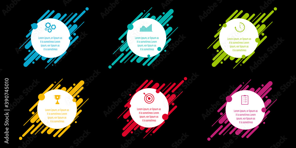 Modern infographics design with 6 options in circle shape with business ...