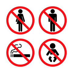 
A total of 4 prohibited signs, 4 meanings, 4 meanings, no women, no men, no smoking, no babies.