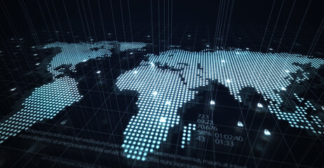 Map of the planet. World map. Global social network. Future. Blue futuristic background with planet Earth. 3d illustration.