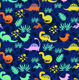 Fototapeta  - 
Vector seamless pattern with dinosaurs and floral patterns. leaves of grass and reptiles in a digital ornament. Beautiful fabulous background. Pattern for baby fabrics 