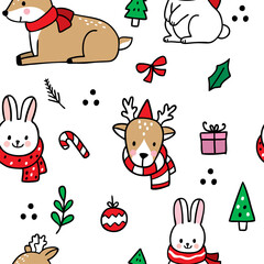 Wall Mural - Hand draw cartoon cute Merry Christmas pattern seamless vector.