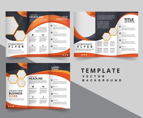 Orange elegance business trifold business Leaflet Brochure Flyer template vector minimal flat design set - Vector	
