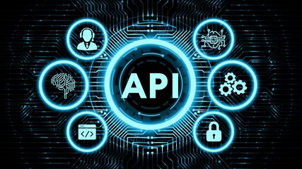 API - Application Programming Interface. Software development tool. Business, modern technology, internet and networking concept.