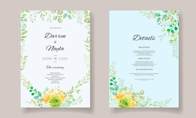Wall Mural - Floral wedding invitation template set with elegant flower and leaves watercolor