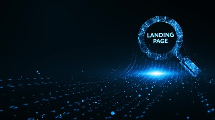 Businessman presses button landing page on virtual screens. Business, Technology, Internet and network concept.