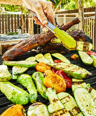 Wall Mural - Grilled lamb tenderloin with vegetables