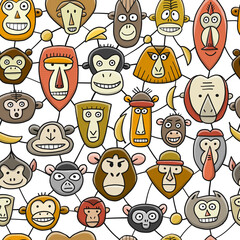 Sticker - Funny monkey, big family. Sketch for your design. Childish style