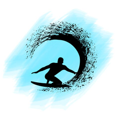 Wall Mural - surfer on waves in grunge style vector illustration