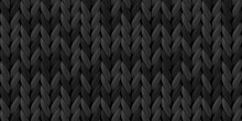 Seamless pattern of dark gray knitted woolen cloth. Realistic black knitwear texture for background, wallpaper, wrapping paper, web page backdrop, winter design.