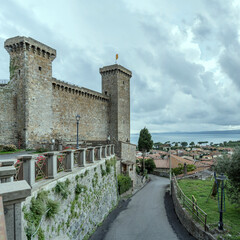 Monaldeschi castle and below lake, Bolsena, Viterbo, Italy