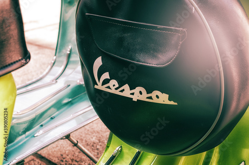 Cuadros en Lienzo Porto Cervo, Italy - June 29, 2016: Piaggio Vespa vintage sprint motor scooter m