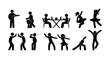 © north100 - people having fun, dancing, playing music, resting, stick figure pictograms isolated icons