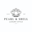 Luxury pearl in clam shell logo concept design template
