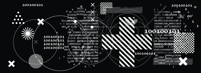 Aufkleber - Abstract futuristic background with composition of geometric shapes and forms. Cyberpunk sci-fi style template for trendy modern bold poser and cover design.