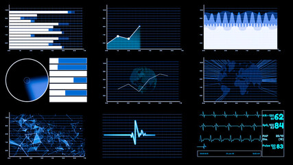 Futuristic user interface dashboard for big data analytic in information chart . HUD GUI text number graph element for digital technology concept . 3D illustration .