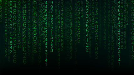 green matrix background. stream of binary code. falling numbers on dark backdrop. digital computer c