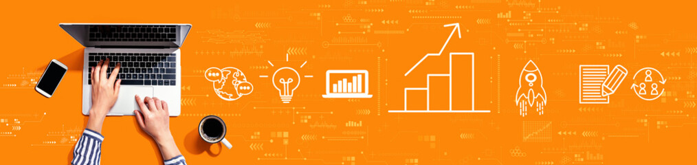 Business growth analysis with person using a laptop computer