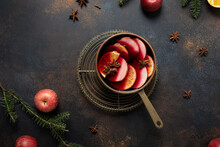 Winter Mulled Wine With Orange, Apple, Cinnamon And Anise Star,