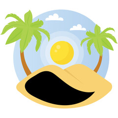 Sticker - 
Sparkling summer day on a beach with glistened sun and burgeoning palm trees flourishing under fresh blue sky
