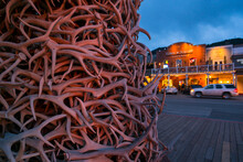 Jackson Hole Antler Arch In The Historic Town Square, Jackson, Grand Teton National Park, Wyoming, Usa, America