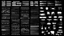 Collection Of Black Paint. Spray Paint Elements, Brush Stroke, Black Splashes Set. Sketch Grunge Charcoal, Texture Rough Scratching Pencil Chalk Line,freehand Doodle Scribble Stroke Art Brushes Vector