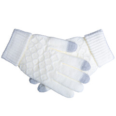 Wall Mural - White warm winter gloves on white background isolation, top view